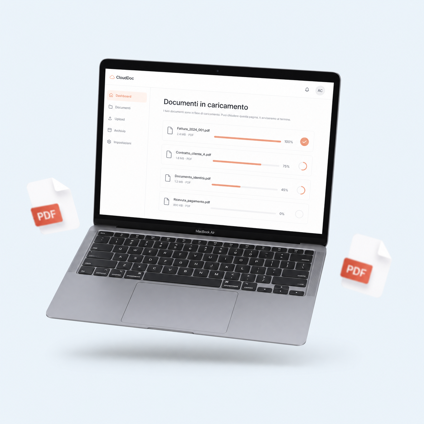MacBook con documenti uSafe in caricamento